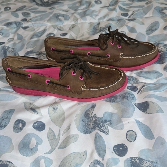 Brown Pink Leather Sperry Topsider Casual Women’s Loafers Size 7.5 Boat Shoes - Picture 3 of 6